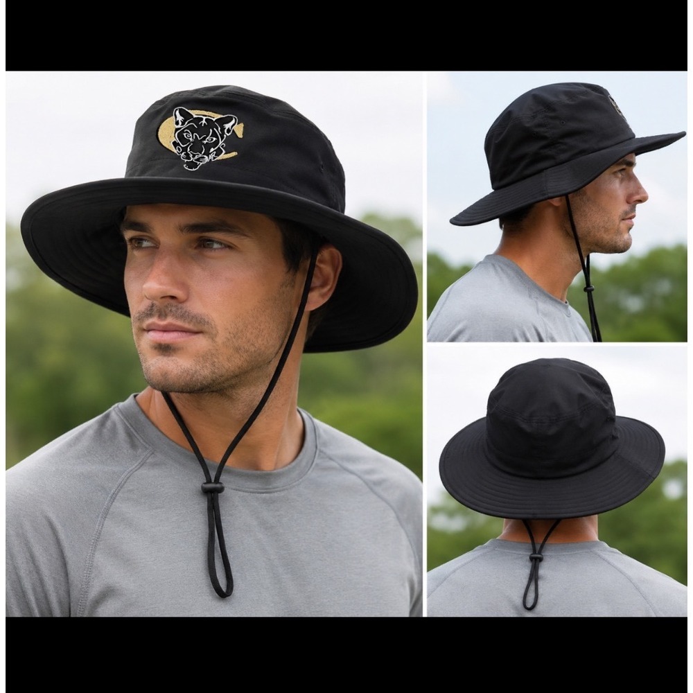 Imperial Sports Mens Black Sun Hat Wide Brim Boonie Cougar Mascot OSFA New